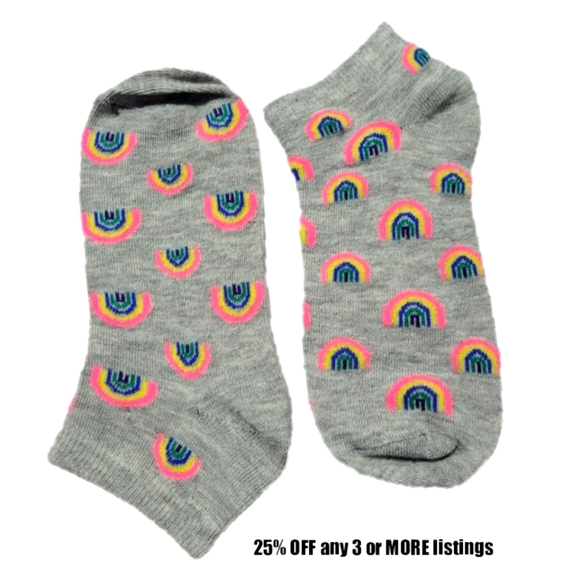 Rainbows Graphic Print Design No Show Ankle Socks Colorful Pride Fashion Fun - Picture 1 of 11